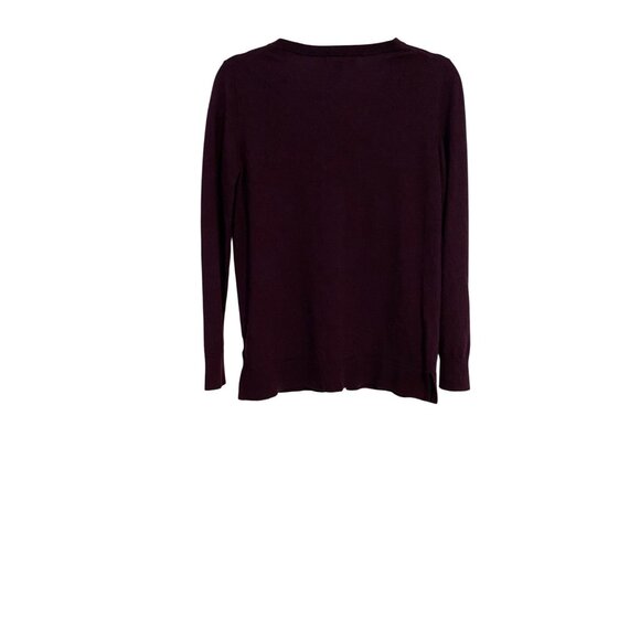 Banana Republic Sweater Women’s M Plum Merino Wool V-Neck Side Slits Casual Cozy - Picture 2 of 14